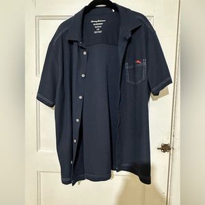 Tommy Bahama navy blue awesome shirt!! Luxury meets functionality!
